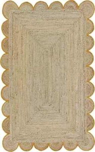 Handmade Braided Natural Pure Jute with Different Color & Design Scalloped Rug - Picture 1 of 45