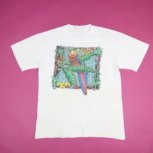 Vintage 90s Bird T-Shirt Large Jungle Nature Macaw Art Colorful Single Stitch - Picture 1 of 5