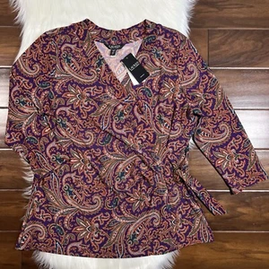 Lauren Ralph Lauren Women's Size 2X Paisley Buckle Detail Jersey Wrap Top - Picture 1 of 11
