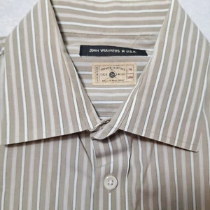 JOHN VARVATOS Button-Up Dress Shirt Sz 16/Long Beige White Stripe French Cuffs - Picture 1 of 9