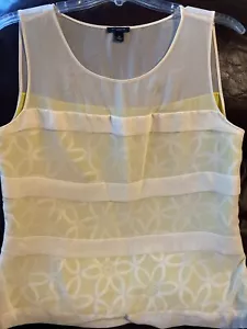 ANN TAYLOR Cream Yellow Sheer Overlay Floral Sleeveless Blouse Top Sz 10 - Picture 1 of 14