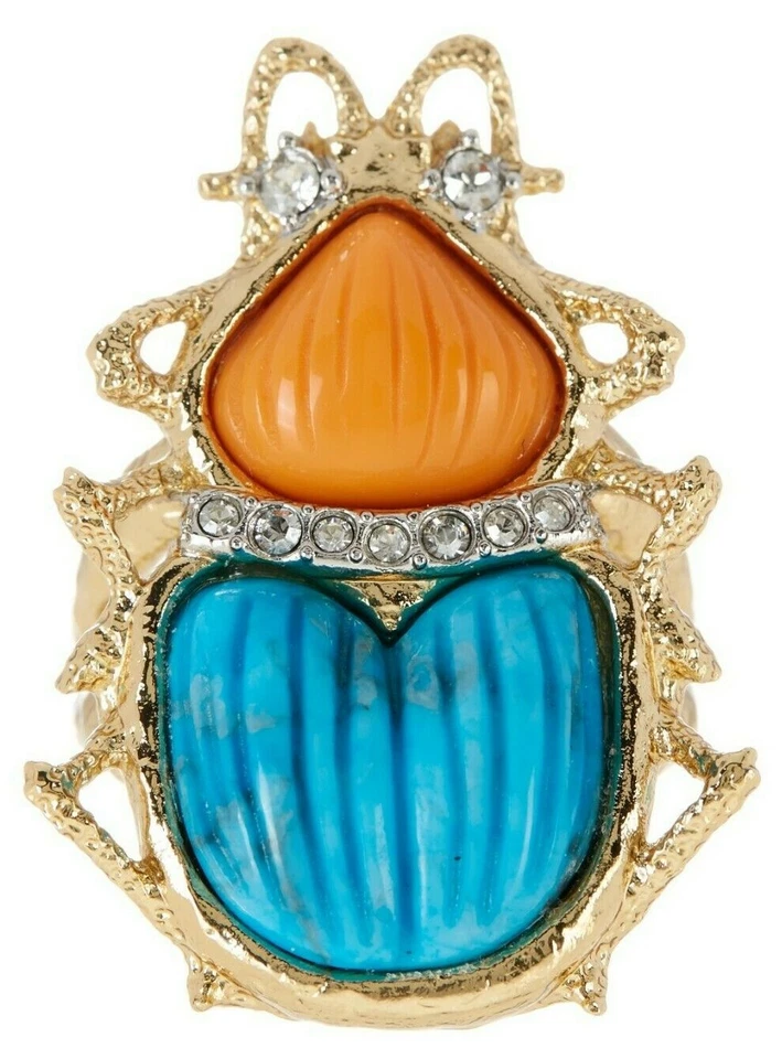 Anillo de cóctel Alexis Bittar chapado en oro de 18 quilates cristal pavé tallado a mano escarabajo talla 7 Foto 1 de 3