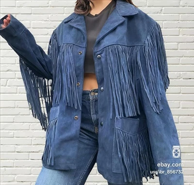 Chaqueta de gamuza de cuero con flecos occidentales para mujer Chaqueta de vaquera con borlas nativas americanas Foto 1 de 4