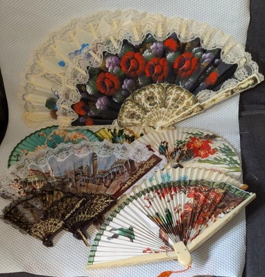 9 Pcs Folding Bamboo ,plastic, Metal Fan  Paper Fans Chinese Style Hand - Image 1 of 4