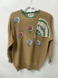 Women’s Sweater Top size small Lacy After Noon Appliqué Beaded - Picture 1 of 9