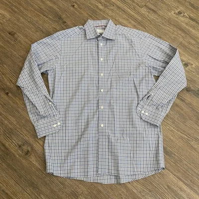 Camisa social masculina manga longa xadrez azul cinza contemporânea Eton 16/41 - Imagem 1 de 3