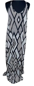 abito bianco betulla maxi geometrico senza maniche Halter nero bianco eleganza S - Foto 1 di 7