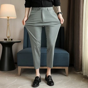 Nuevos Pantalones de Vestir Para Hombres Primavera/Verano Ajustados Seda Morera Informales Pantalones de Nueve Pulgadas - Imagen 1 de 22