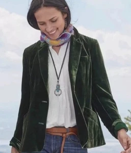 Sundance Hunter Green Velvet Silk Sofia Blazer Women’s 2 Pockets Soft Excellent - Picture 1 of 13