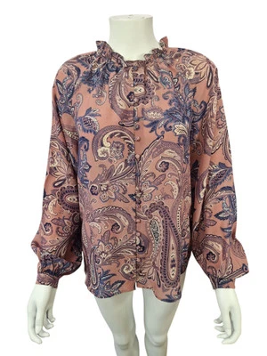 Monsoon 100% Silk Dusky Pink Paisley Print Long Sleeve Shirt Size UK 12 - Image 1 of 4