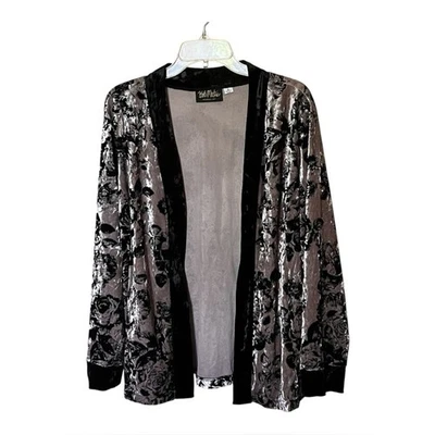 Cárdigan Bob Mackie Usable Arte Tostado/Negro Estampado Floral Terciopelo Burnout Talla XL Foto 1 de 4