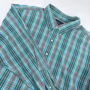 Ralph Lauren Button Down Long Sleeve Shirt Mens 3X Big Green Plaid Pony Logo - Picture 1 of 11