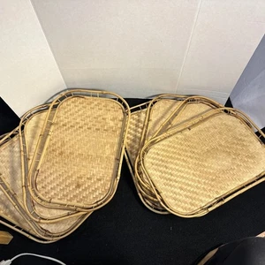 8 Vintage Korb Rattan Bambus Serviertablett Tiki Lap Midcentury Modern Boho - Bild 1 von 13
