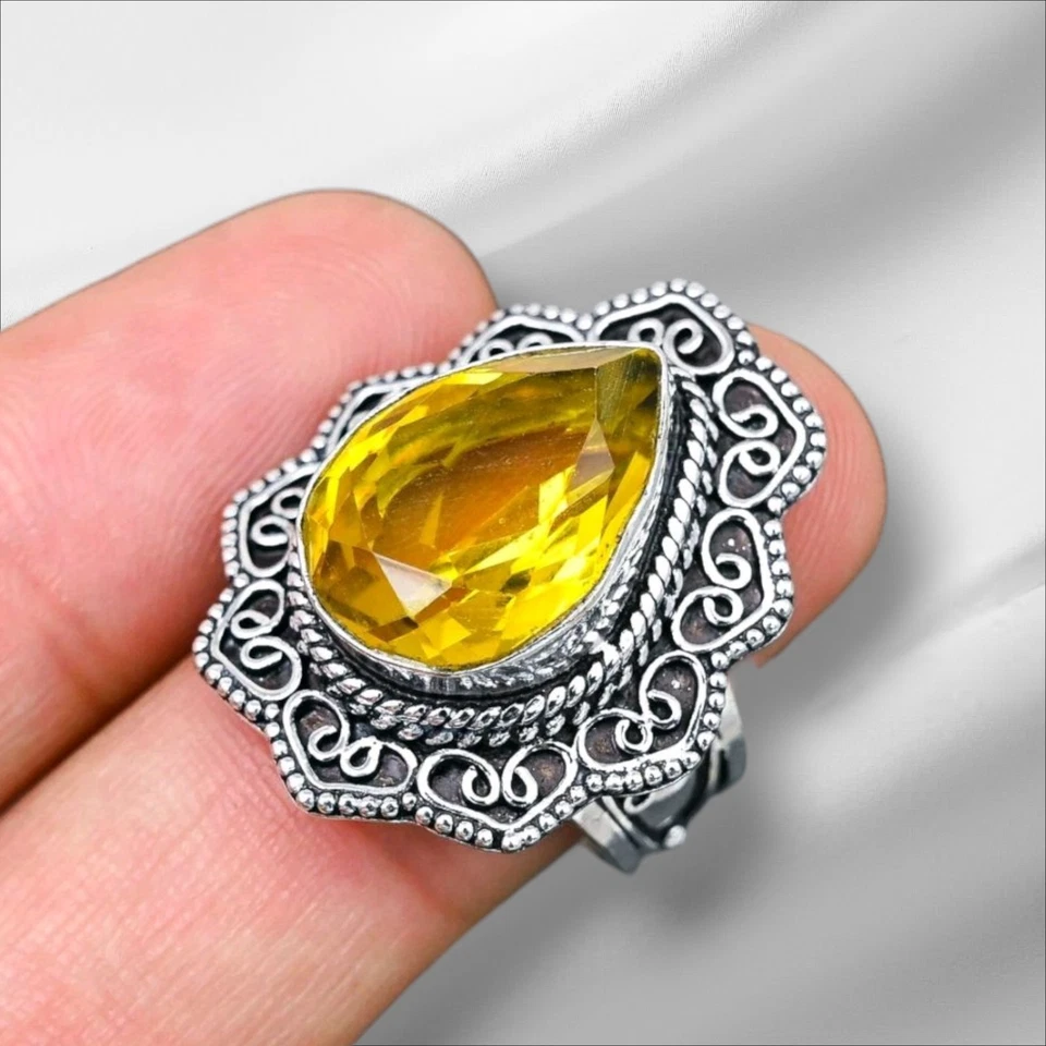 Citrine 925 Sterling Handmade Gemstone Jewelry Ring - image 1 of 1
