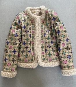 BODEN JACKET SZ 16 WOMEN RARE EMBROIDERED FAUX SHEARLING COAT POCKET PENNY LANE - Bild 1 von 11
