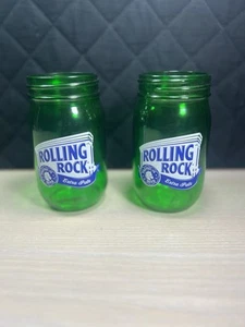 2 Rolling Rock Beer 16 Oz Mason Jar Glass Green American Beer New Rare Pair Bar - Picture 1 of 7