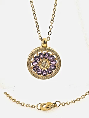 Ametista & Zircone Ciondolo Argento Sterling 925 - Gratis 45cm Acciaio Catena+ - Immagine 1 di 2