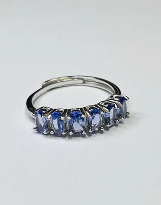 Anillo banda tenis media eternidad tanzanita azul púrpura natural de plata de ley 925 Foto 1 de 4
