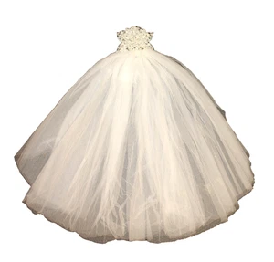 60’s BRAUTKLEID TÜLLSCHLEIER MIT BLUMEN KOPFTEIL IRISIERENDE HÄNGENDE KRISTALLE - Bild 1 von 13