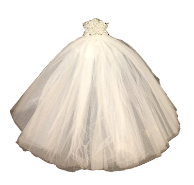 1960-е СВАДЕБНОЕ ПЛАТЬЕ ТЮЛЕВАЯ ВУАЛЬ С ЦВЕТОЧНЫМ ГОЛОВНЫМ УБОРОМ РАДУЖНЫЕ ВИСЯЧИЕ КРИСТАЛЛЫ - Изображение 1 из 4