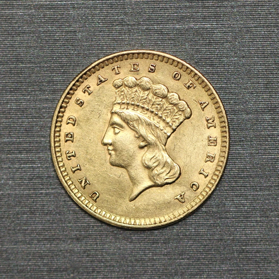 Moneda de oro de 1 dólar .900 de Estados Unidos con cabeza de princesa india tipo 3 1857 Foto 1 de 4