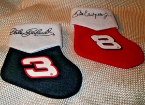 NASCAR MINI CHRISTMAS STOCKINGS / ORNAMENTS ~ DALE EARNHARDT SR #3 & JR #8 *NEW - Picture 1 of 2