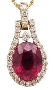 0.65ct Natural round diamond 14k solid yellow gold ruby Anniversary Pendant - Picture 1 of 4