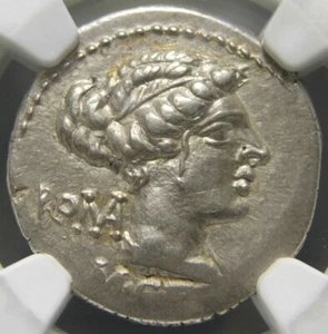 Repubblica Romana M. Porcio Catone AR Denario (89 a.C., Certificato NGC Scelta XF - Foto 1 di 4