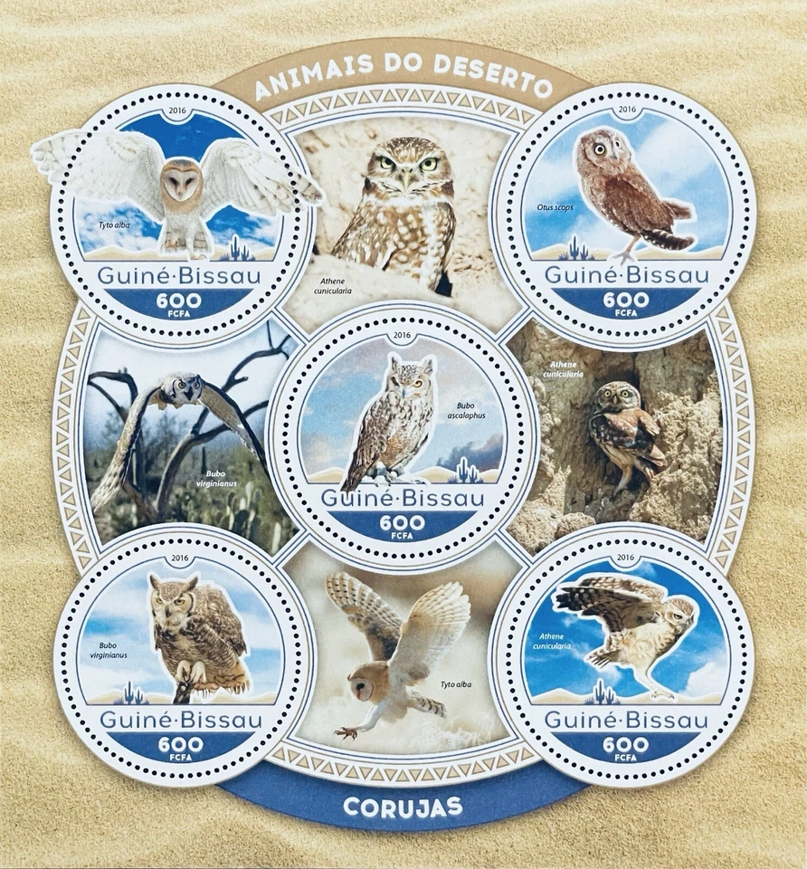 GUINEA BISSAU BÚHOS SELLOS EN FORMA DE CÍRCULO MNH 2016 BÚHO AVES RAPACES VIDA SILVESTRE 1 Foto 1 de 1