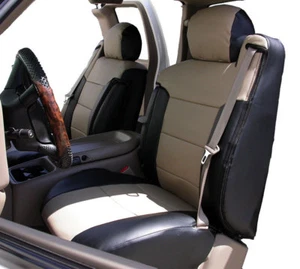 CHEVY SILVERADO 03-06 BLACK/BEIGE LEATHER-LIKE CUSTOM FRONT SEAT & 2ARM COVERS - Imagen 1 de 5