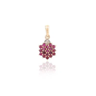 1.55 Ct Ruby & Natural Diamond Cluster Pendant 14k Solid Yellow Gold - Image 1 of 4