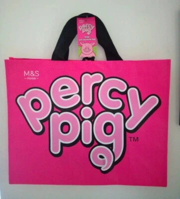 M&S Percy Pig Shopping Bag Reusable LARGE Tote Anti-bac Pink Dual Handles - Image 1 of 4