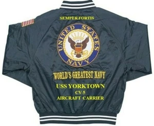 USS YORKTOWN CV-5 CARRIER NAVY EMBROIDERED SATIN JACKET (BACK ONLY) - Picture 1 of 5