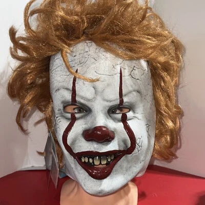 IT Chapter 2 Rubie's Pennywise Overhead Mask with Attached Hair - Halloween NEW - Image 1 of 4