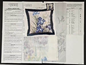 Vtg Lucy Wang Oriental Iris Needlepoint 14x14 Pillow Picture Canvas ONLY No Yarn - Picture 1 of 10