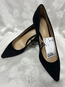 NEW-H&M FAUX SUEDE BLACK CLASSIC PUMPS- ROUND TIP HIGH HEELS SHOES- Sz 7M. - Picture 1 of 10