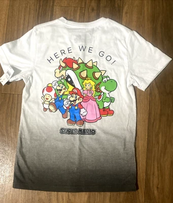 Super Mario Bros Here We Go 图形 T 恤儿童官方任天堂小号全新带标签 — 第 1/4 张图片