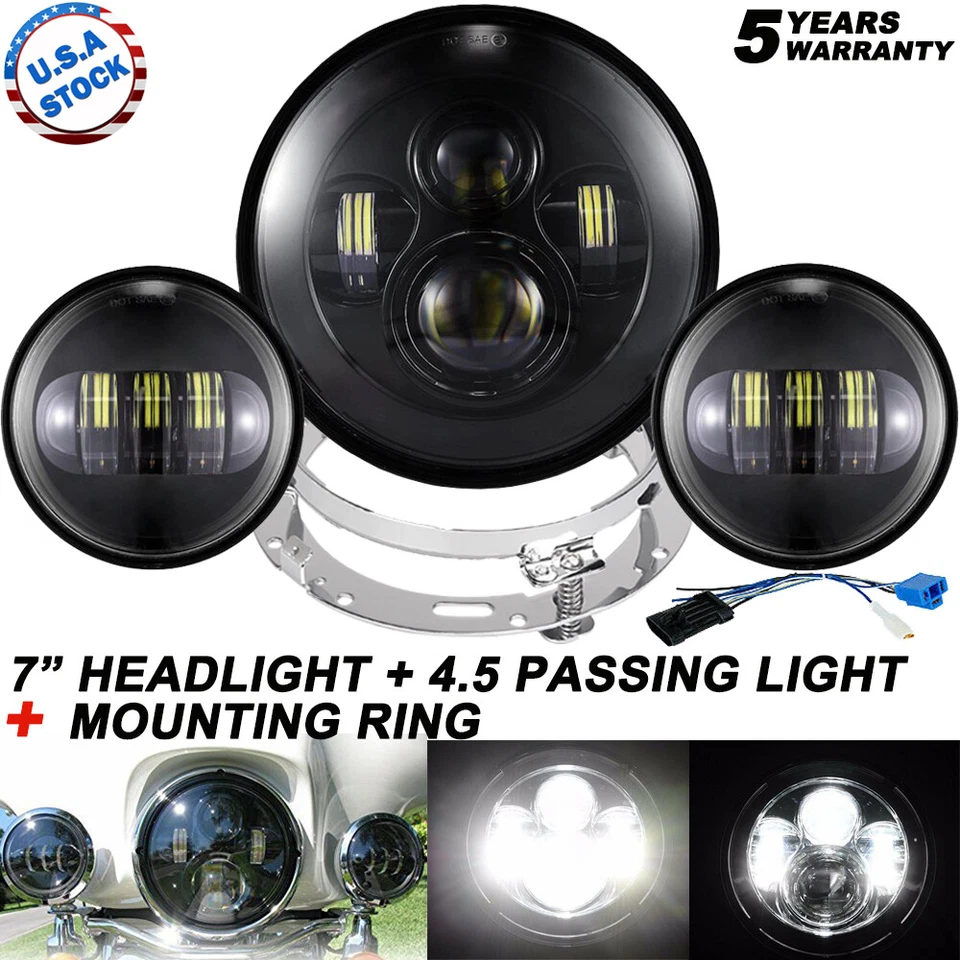 Faro LED de 7 pulgadas + luces antiniebla de 4,5" + soportes para motocicleta Harley Davidson Foto 1 de 4