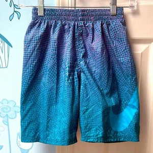 Nike Kids Swim Trunks Blue Purple Beach Athletic Summer Shorts Logos Boys Size M - Picture 1 of 8