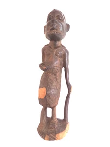 Afrikanische Makonde verkrüppeltes Dorf ältere Statue handgeschnitzt Holz 2-farbig - Bild 1 von 11