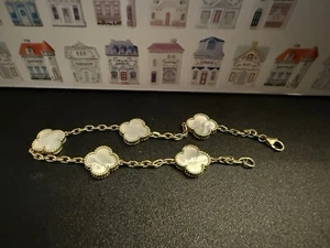 10k Gold Mother Of Pearl Clover Bracelet VCA style - Picture 1 of 8