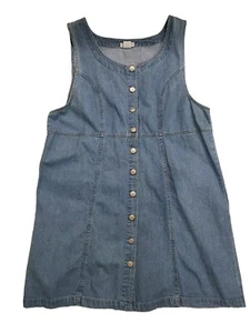 Cherokee Blue Jean Denim Sleeveless Dress Jumper Button Down XLarge Vtg - Picture 1 of 9