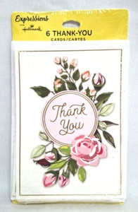 Hallmark Expressions Confezione 6 Biglietti Ringraziamento Shabby Rosa Rosso Rosa Vuoti Interno - Foto 1 di 6