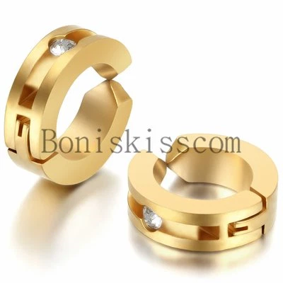 Men's Women's Stainless Steel Charm Hoop Huggie Non-Piercing Clip-on Earrings - Image 1 of 4