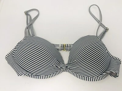 Xhilaration Navy Blue White Stripe Bikini Swim Top Padded Adjustable Strap M NEW - Image 1 of 4
