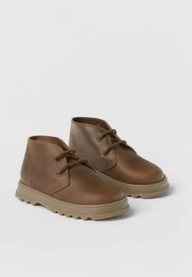 Zara Boys Toddler Brown Leather Lace Up Moccasin Dress Chelsea Boot Size 8 24 - Image 1 of 4