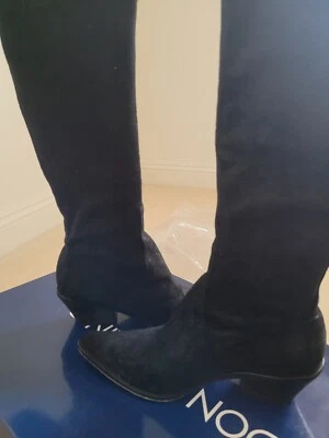 Donald J. Pliner Black Low Heeled Pull On Suede Boots - Image 1 of 4