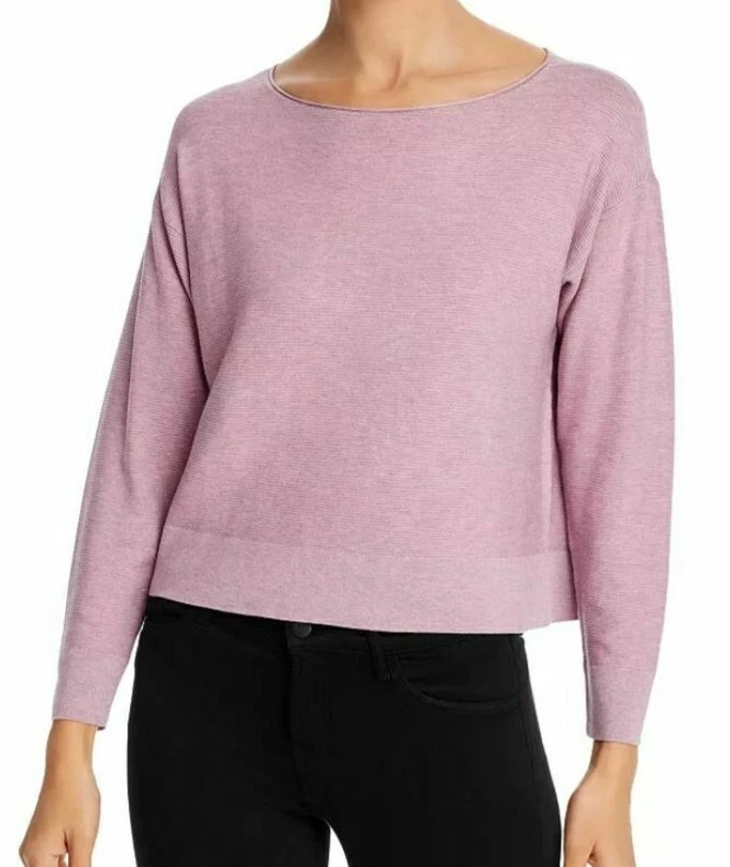 Eileen Fisher Womens Purple Cropped Texture Ballet-neck Sweater Top XL BHFO 8283