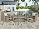 4 Piece Patio Furniture Set  Wicker Sectional Sofa W/ottoman And Cushions