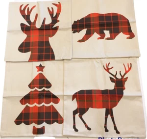 Jotom Set Of 4 Christmas Black & Red Plaid Pillow Covers 17 1/2 X 17 1/2 - Picture 1 of 10